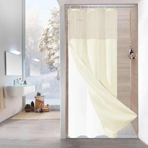 Miniatura 39 de MitoVilla Cortina de ducha pequeña beige de 36 x 72 pulgadas, juego de cortina de ducha de tela de punto gofre de tamaño medio estrecho con forro