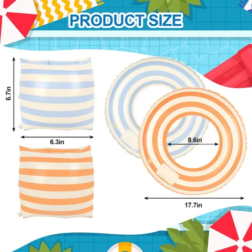 Miniatura 2 de FYSUIMU 6 flotadores inflables a rayas para piscina, anillos de natación, flotadores de brazo de piscina de PVC para adultos, decoración hawaiana
