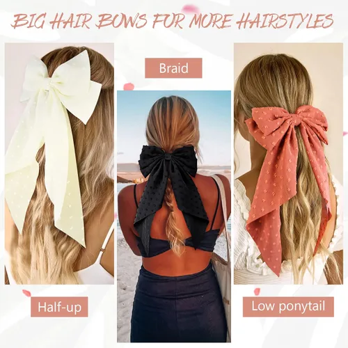 Miniatura 2 de 3 lazos grandes de encaje para el cabello para mujeres y niñas, color marrón, beige, negro, lazos suizos, pinzas para el cabello con cola larga
