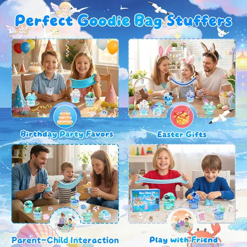 Miniatura 7 de Paquete de 12 slimes, kit de limo azul, limos de mantequilla transparentes, slime de nube, kit de bricolaje esponjoso para niñas y niños, regalos