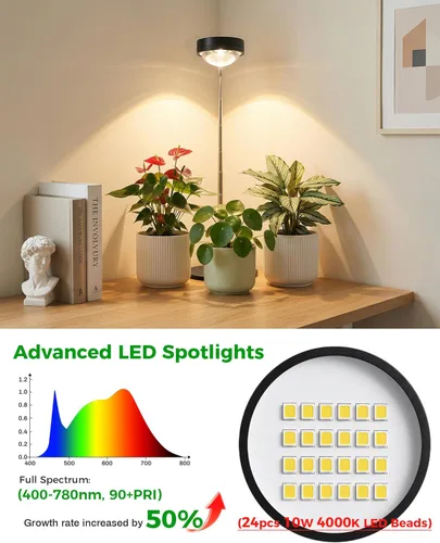 Miniatura 3 de Luz de cultivo de plantas, luces LED de espectro completo con base de metal, lámparas de cultivo de plantas de escritorio con temporizador