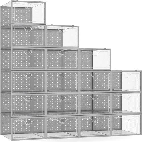Miniatura 15 de Pinkpum Paquete de 15 cajas de almacenamiento de zapatos extragrandes para tamaño 11, organizador de zapatos para armario, de plástico transparente