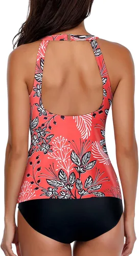 Miniatura 3 de Holipick - Conjunto de tankini de dos piezas para mujer, traje de baño sin mangas, con control de abdomen, cuello alto estilo halter y pantalones