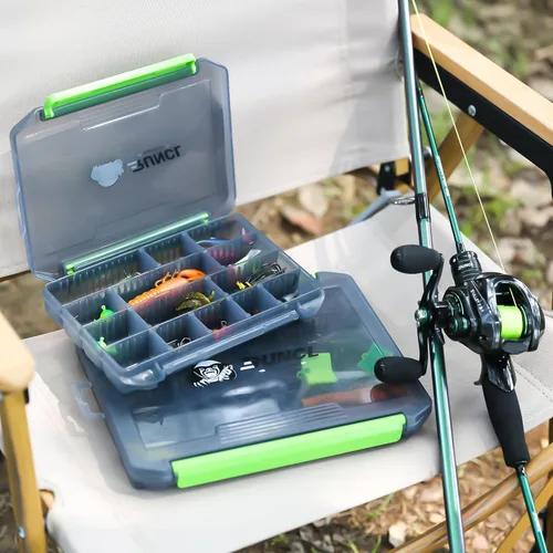 Miniatura 6 de Caja de aparejos de pesca, bandejas abiertas de doble hebilla, caja de piezas de almacenamiento de plástico con divisores extraíbles para agua