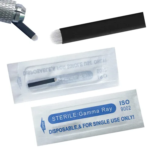 Miniatura 9 de Agujas de microblading de 0.007 in, agujas desechables de tatuaje de cejas para máquina de maquillaje permanente Manual de suministros (Negro S14)