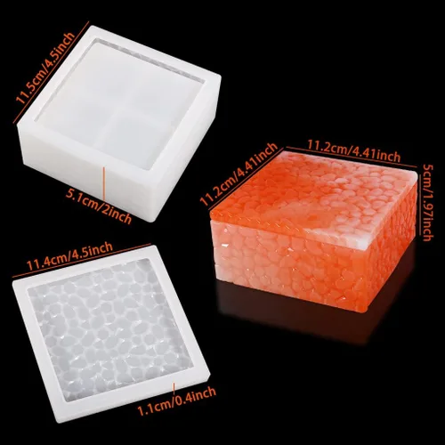 Miniatura 3 de Caja de almacenamiento cuadrada Moldes de fundición de resina con tapa, caja apilable de ondas de agua, moldes de silicona, estuche de joyería