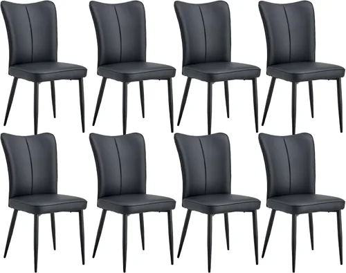 Miniatura 11 de Juego de 2 sillas de comedor de cuero negro, con respaldo de mariposa, modernas sillas de comedor de piel sintética de mediados de siglo, sillas