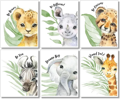 Miniatura 9 de Láminas de arte de pared de animales de safari para bebés - Decoración de guardería - Juego de 6-8x10 - Imágenes de habitación de guardería