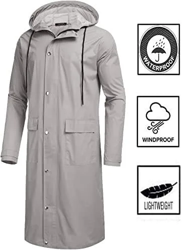 Miniatura 2 de COOFANDY Chaqueta impermeable para hombre con capucha, impermeable, ligera, activa, larga