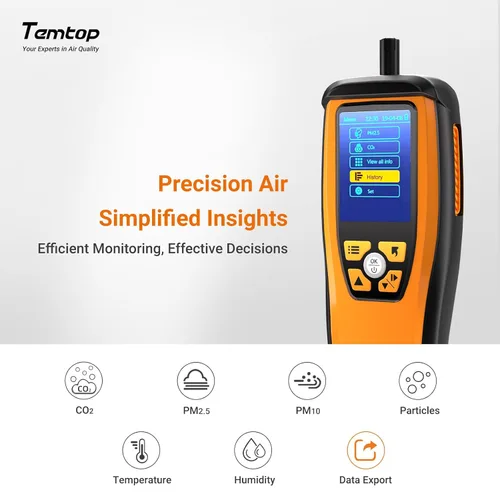 Miniatura 3 de Temtop Monitor avanzado de calidad del aire para CO2, PM2.5, PM10, con alarma de audio, información de temperatura y humedad, además de exportación