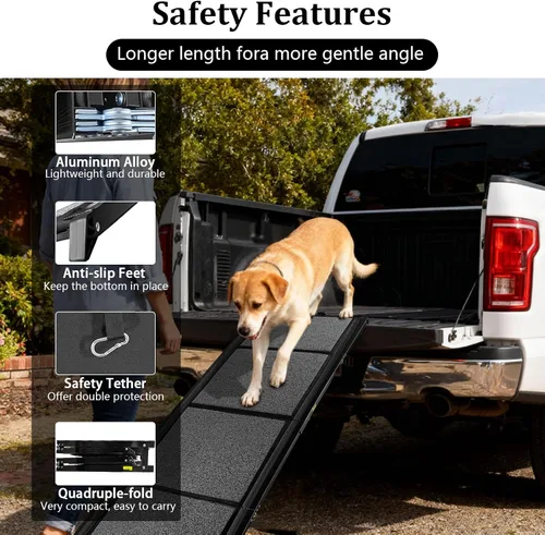 Miniatura 5 de Rampa para perros de 71 x 20 pulgadas para automóvil, rampas portátiles para perros grandes con superficie antideslizante para perros, rampa