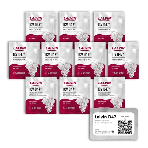 Lalvin D47, paquete de 10 levaduras de vino - Haga vino, sidra, aguamiel y kombucha en casa - Sobres de 5 g - Saccharomyces cerevisiae - Vendido por