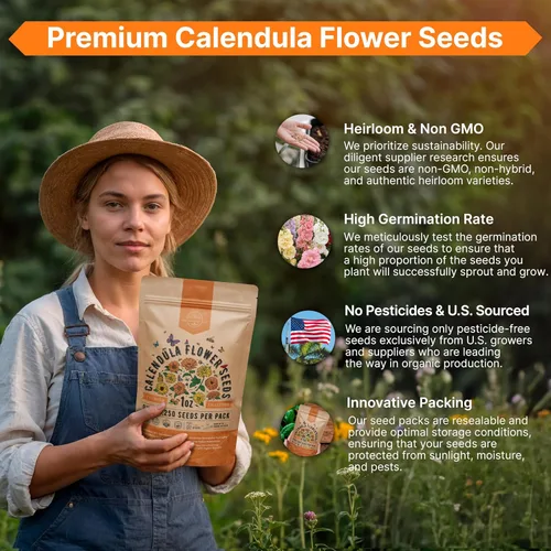Miniatura 6 de Paquete de semillas de caléndula 1 oz - Más de 3,250 semillas de caléndula criollas sin OMG para plantar en jardinería interior y exterior, semillas