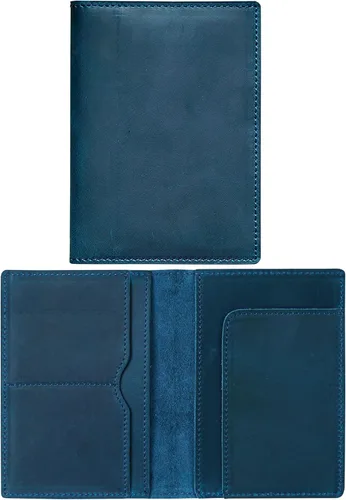 Miniatura 16 de HIFA Funda de cuero para pasaporte, funda para pasaporte hecha a mano con ranura para tarjetas y boletos, piel auténtica, diseño elegante, fácil