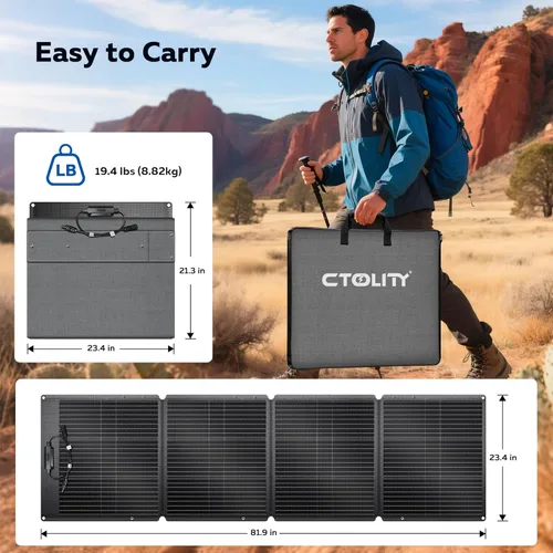 Miniatura 2 de Panel solar portátil de 200 W para estación de energía, kit de panel solar ETFE plegable ultraligero, 24% de alta eficiencia, IP68 impermeable