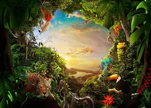 Miniatura 8 de Fondo de safari en la selva animación bosque para niños, fondo verde para fotografía, selva tropical, decoración de animales, celebración, fiesta