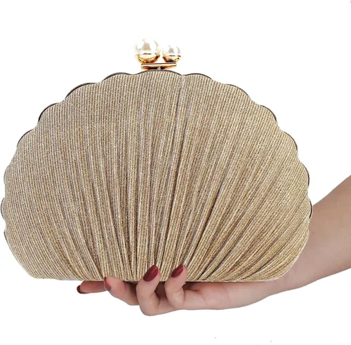 Miniatura 5 de Women Mini Pleated Seashell Evening Clutch Handbag Chain Strap Cross-body Bag
