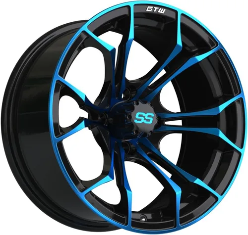 Miniatura 4 de GTW Combo de ruedas y neumáticos para carrito de golf de 15 pulgadas Ruedas Spyder azul/negro en neumáticos Fusion GTR Street 215/40-R15 (22")