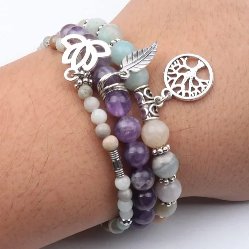 Miniatura 5 de UEUC - Pulseras Reiki, apilables, de piedras curativas, cristales, con dije del árbol de la vida, yoga y hoja de loto, contra la ansiedad