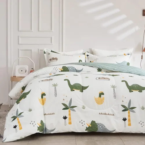 Miniatura 3 de Joyreap Juego de edredón de algodón de dinosaurio para niños y niñas, edredón de algodón de 3 piezas, tamaño individual, diseño de dinosaurios Dino