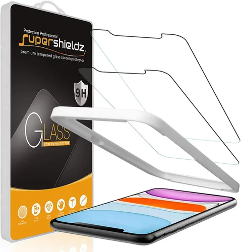 Supershieldz (2 unidades) Diseñado para iPhone 11 y iPhone XR (6.1 pulgadas) Protector de pantalla de vidrio templado con (bandeja de fácil