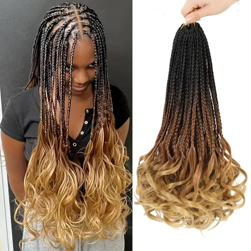 Miniatura 47 de Trenzas de ganchillo rizadas francesas de 22 pulgadas, 8 paquetes, trenzas de caja diosa grises para mujeres, de ganchillo pre-trenzadas con Trenzas