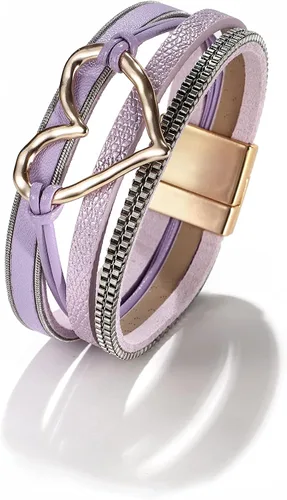 Miniatura 2 de Pulseras envolventes de cuero para mujer, pulseras negras, pulseras bohemias multicapa con cierre magnético, pulseras de corazón, joyas
