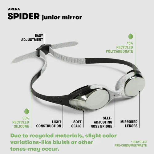 Miniatura 3 de ARENA Gafas de natación unisex para jóvenes Spider Junior para niñas y niños de 6 a 12 años, lentes sin niebla, correa fácil de ajustar, sin fugas