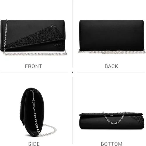 Miniatura 3 de Dasein Bolso de noche de satén con diamantes de imitación para mujer, bolso brillante con purpurina brillante para fiesta, boda, cóctel, baile