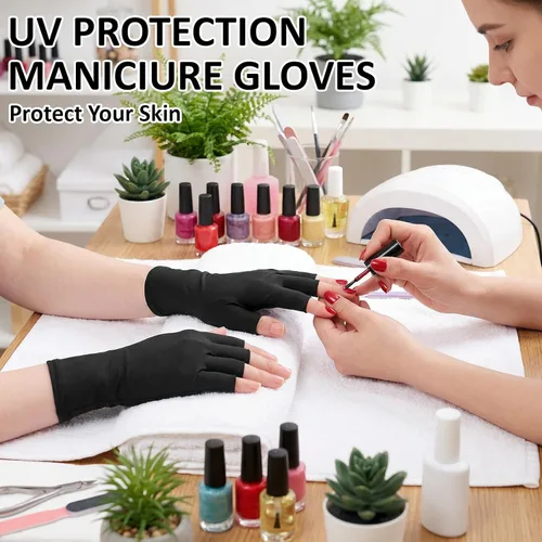 Miniatura 6 de TIESOME 3 pares de guantes de uñas de gel, guantes de protección UV sin dedos para manicura de gel y arte de uñas para manos, transpirables, ajuste