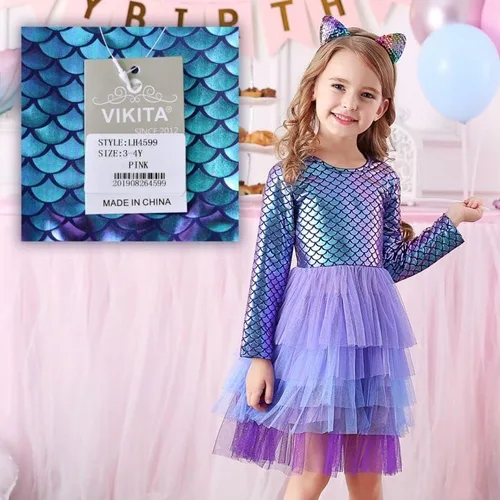 Miniatura 6 de VIKITA Vestidos de invierno de manga larga para niñas de 3 a 7 años