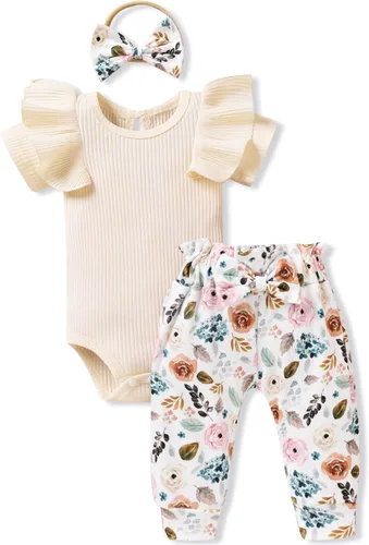 Miniatura 7 de fioukiay Conjunto de ropa de verano para bebés y niñas recién nacidas prematuros, mameluco, pantalones, diadema, conjunto de ropa para el verano