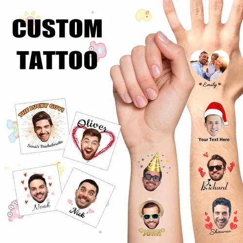 Miniatura 2 de YESCUSTOM Tatuajes temporales personalizados con foto, tatuaje facial personalizado con logotipo para adultos, parejas, mujeres, hombres, tatuajes
