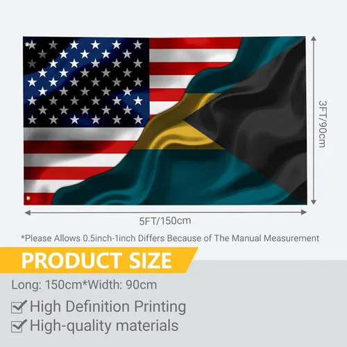 Miniatura 3 de Banderas de las Bahamas de Estados Unidos y las Bahamas de Estados Unidos de América y las Bahamas de 3 x 5 pies de doble cara impresas con 2 ojales