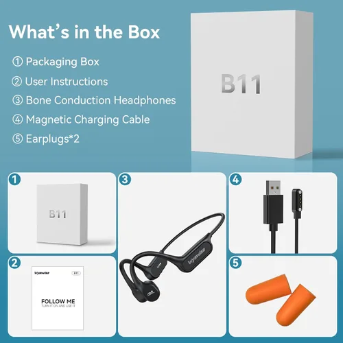 Miniatura 8 de B11 Auriculares de conducción ósea, IP68 impermeables para natación, 32 GB y Bluetooth 6.0 inalámbricos submarinos abiertos auriculares