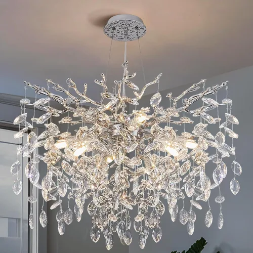 Miniatura 29 de YUYI Lámpara colgante de cristal de 8.3 pulgadas para isla de cocina, modernos candelabros de rama de árbol dorados, lámpara colgante redonda