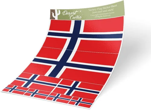 Desert Cactus Calcomanía de bandera de país de Noruega, paquete de 8 unidades en total con logotipo de niños, álbum de recortes, coche, ventana,