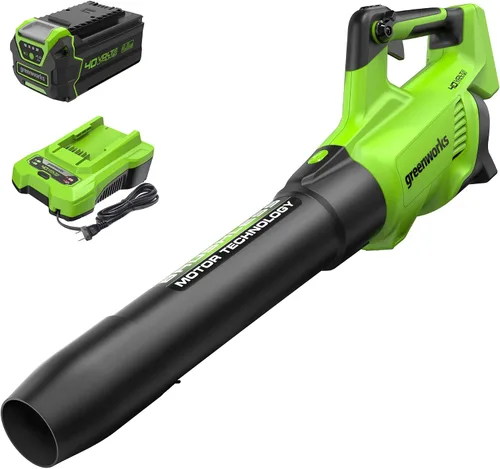 Greenworks Soplador axial de hojas sin escobillas de 40 V (130 MPH / 550 CFM), ultra potente para hojas húmedas, residuos pesados, grava y nieve de