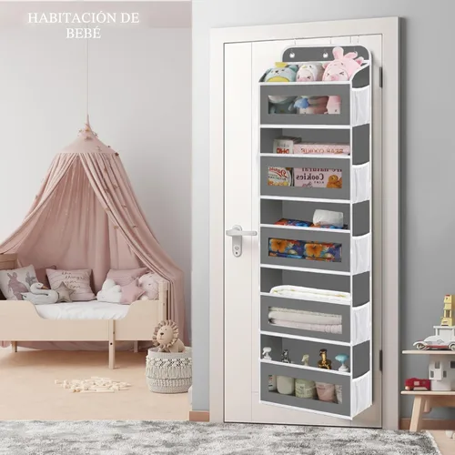 Miniatura 5 de KYEVIS Organizador para colgar sobre la puerta, 5 estantes para colgar en la puerta del armario, con 10 bolsillos de malla, organizador de armario