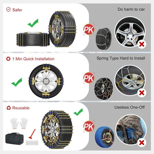 Miniatura 3 de MOPHOTO Paquete de 8 cadenas de nieve para cables, cadenas de neumáticos para automóviles/SUVs/camionetas, cadenas de seguridad, para neumáticos