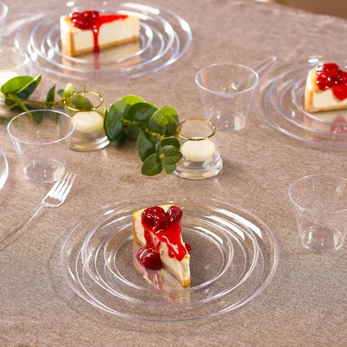 Miniatura 5 de PLASTICPRO - Platos de plástico transparente para fiesta, platos desechables elegantes y pesados de alta calidad (20, transparente)