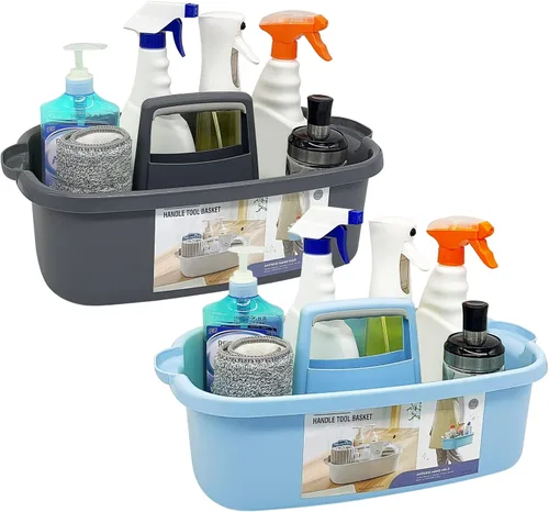Miniatura 10 de Goderewild Organizador de limpieza de plástico multiusos con asa, organizador de ducha, cesta de almacenamiento, bolsas portátiles para suministros