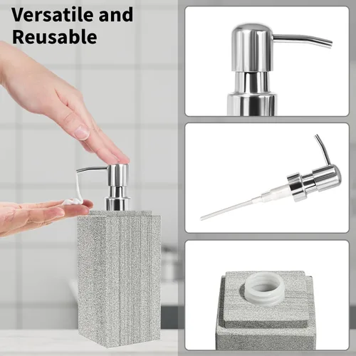 Miniatura 2 de Dispensador de jabón de mármol para baño, Amaauto dispensador de jabón líquido y loción de mármol natural con bomba en botella para encimera de Gris