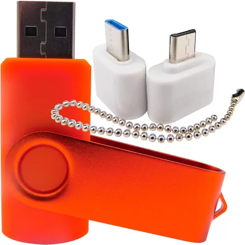 Miniatura 4 de Mini unidad flash USB de capacidad con 1 OTG (Micro USB) y 1 adaptador tipo C (USB-C) para teléfono móvil (naranja, 128 MB)