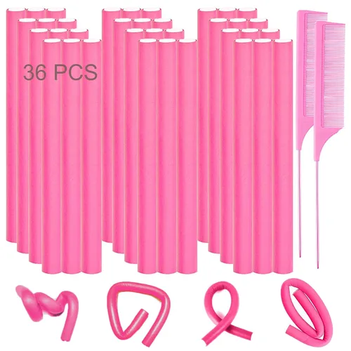 Miniatura 10 de 36 Flexi Rods Rodillos para el Cabello, Varillas de Espuma Flexible para Rizar Cabello Largo y Corto - Rodillos Curvables sin Calor con 2 Peines