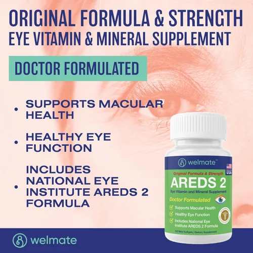 Miniatura 2 de WELMATE - AREDS 2 (60 porciones) - Suplemento vitamínico y mineral para los ojos - Vitamina C, zinc, luteína, zeaxantina - Salud macular - Formulado
