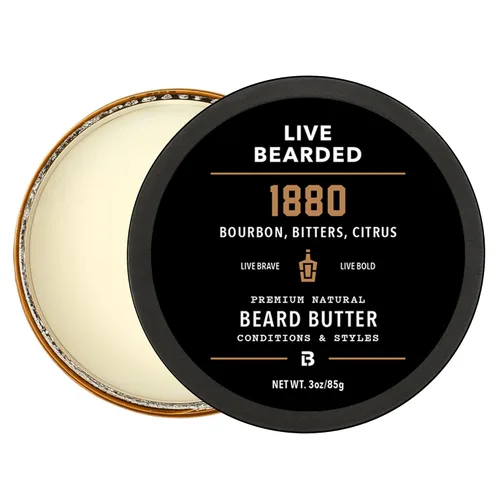 Live Bearded Manteca para Barba, 3 fl oz - Hecho en EE.UU. - Acondicionador y Suavizante Sin Enjuague Totalmente Natural con Manteca de Karité |