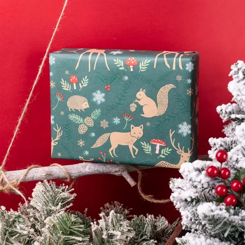 Miniatura 4 de RUSPEPA - Papel de envolver de Navidad, rollo jumbo de papel kraft - diseño de animales navideños para envolver regalos de fiestas - 30 pulgadas x