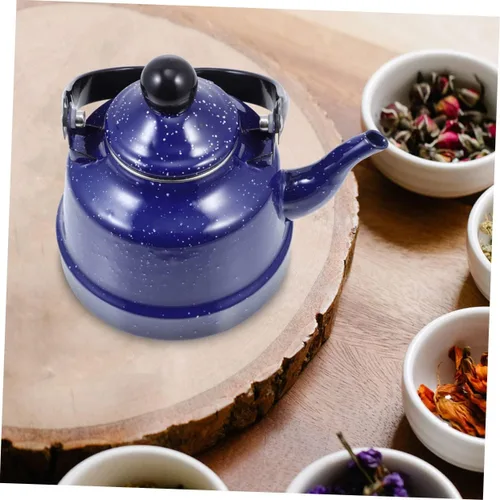 Miniatura 8 de Tetera esmaltada vintage estilo retro para estufa, tetera esmaltada para el hogar y mango táctil para té suelto