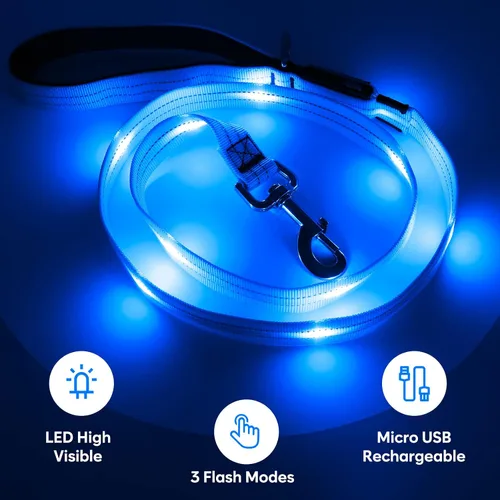 Miniatura 2 de Correa LED para perro de 4 pies, recargable con luz impermeable, seguridad que brilla en la oscuridad para caminar por la noche, nailon reflectante